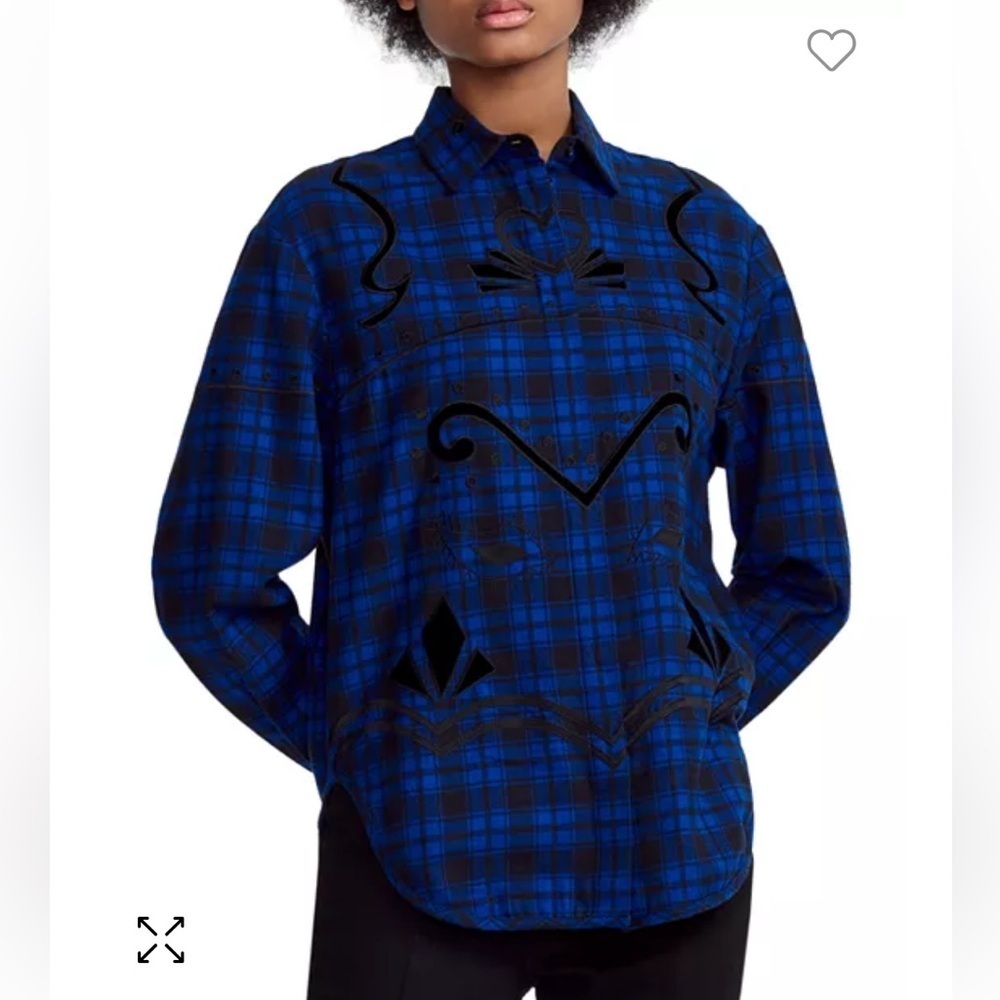Maje Cebel Embroidered Plaid Love Button-Down Shirt size 1